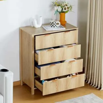 XUZENEST4 Drawer Double Dressers for Bedroom with Waveform Fluted Panel Design, Modern Wide Chest of Drawers,Wood Storage Dresser Chest of Drawers for Bedroom Living Room Hallway Closet,Natural 2 Sets