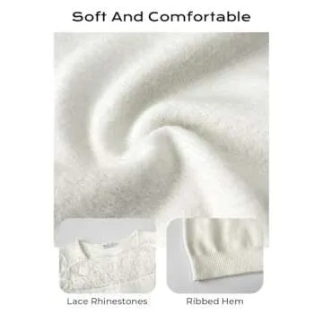 MIHOLL Sweaters for Women 2024 Trendy Long Sleeve Lace Crewneck Knit Warm Pullover Sweater White M