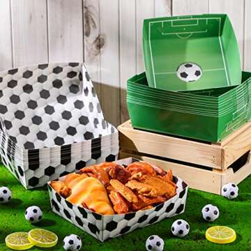 Sawysine 36 Pack Soccer Party Favors Large Soccer Plates 5lb Paper Serving Trays Nachos Food Boats D...