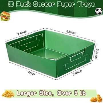 Sawysine 36 Pack Soccer Party Favors Large Soccer Plates 5lb Paper Serving Trays Nachos Food Boats Disposable Bowls for Carnival Birthday Party Decorations