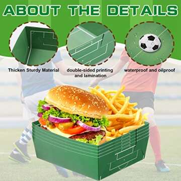 Sawysine 36 Pack Soccer Party Favors Large Soccer Plates 5lb Paper Serving Trays Nachos Food Boats Disposable Bowls for Carnival Birthday Party Decorations