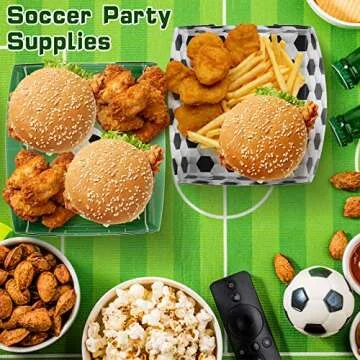 Sawysine 36 Pack Soccer Party Favors Large Soccer Plates 5lb Paper Serving Trays Nachos Food Boats Disposable Bowls for Carnival Birthday Party Decorations