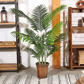 Fopamtri Artificial Areca Palm Plant 4.6 Feet Fake Palm Tree with 15 Trunks Faux Tree for Indoor Outdoor Modern Decor Feaux Dypsis Lutescens Plants in Pot for Home Office,Decor Pot is NOT Included