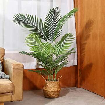 Fopamtri Artificial Areca Palm Plant 4.6 Feet Fake Palm Tree with 15 Trunks Faux Tree for Indoor Outdoor Modern Decor Feaux Dypsis Lutescens Plants in Pot for Home Office,Decor Pot is NOT Included