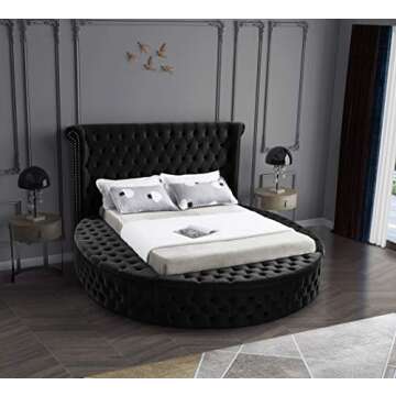 Meridian Furniture Luxus Collection Modern | Contemporary Round Shaped Velvet Upholstered Bed with D...