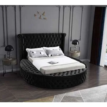 Meridian Furniture Luxus Collection Modern | Contemporary Round Shaped Velvet Upholstered Bed with D...