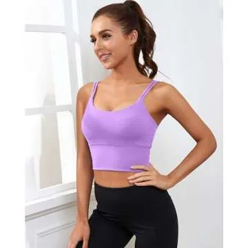 Everrysea Longline Sports Bra for Women Padded Workout Tank Tops Built in Bras Strappy Yoga Corp Top Camisole