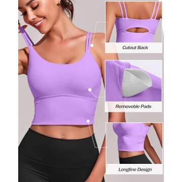 Everrysea Longline Sports Bra for Women Padded Workout Tank Tops Built in Bras Strappy Yoga Corp Top Camisole