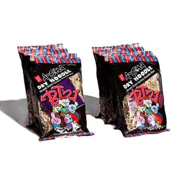 A-Sha x BT21 8-Pack Street Style Variety Ramen Noodles, Air-Dried Dan Dan Noodles with Dream Team Scallion & BT21 Sauce, 4 servings each flavor