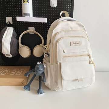 Cute Aesthetic Backpack Girls Backpack for School Large Capacity Bookbags College Backpack for Students Kids Teen Girls Laptop Bookbag Casual Travel Daypacks(White)