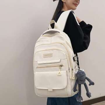 Cute Aesthetic Backpack Girls Backpack for School Large Capacity Bookbags College Backpack for Students Kids Teen Girls Laptop Bookbag Casual Travel Daypacks(White)