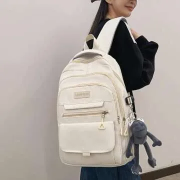 Cute Aesthetic Backpack Girls Backpack for School Large Capacity Bookbags College Backpack for Students Kids Teen Girls Laptop Bookbag Casual Travel Daypacks(White)
