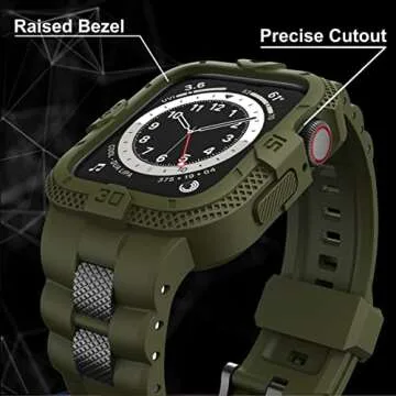 GELISHI Bands Compatible for Apple Watch Band 45mm 44mm 42mm, Men Sport Rugged Band with Protective Case for Watch Series 9 8 7/Series 6 SE 5 4 3, Army Green