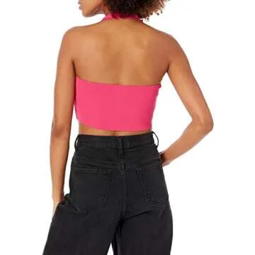 The Drop Women's Greta Fitted Square Neck Halter Sweater Bralette, Hot Pink, XS
