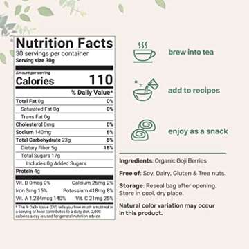 Organic Goji Berries, 32 Ounces | 100% Natural Sun-Dried Whole Fruit | Sulfate & Additive Free | Lar...