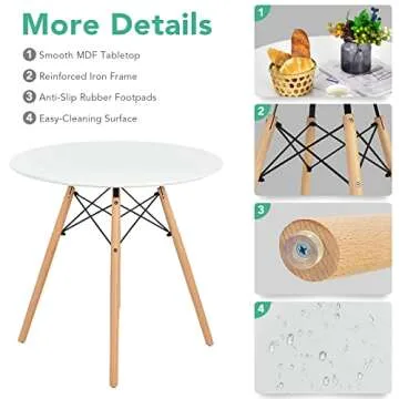 Giantex Round Dining Table Set for 4, 5-Piece Kitchen Table Chairs Set, Modern 31.5" D Dining Table & 4 Dining Chairs with Solid Wood Legs, Dinette Table Set for Small Spaces Dining Room Restaurant