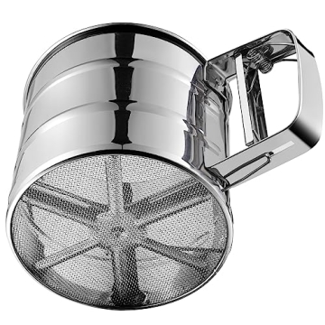 Flour Sifter, Stainless Steel Sifter for Baking, Double Layer Fine Mesh Baking Sifter, One Hand Pres...