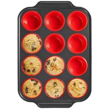BRONYPRO Silicone Muffin Pan with Metal Frame, Egg Bite Molds for Baking, Cupcake Pans 12 Regular Si...