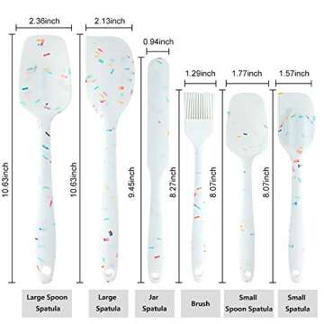 Shebaking Silicone Spatula Set 6 Piece Heat Resistant Rubber Spatulas Set for Baking Cooking and Mixing Kitchen Utensils Seamless One Piece Spatula with Stainless Steel Core Nonstick Dishwasher Safe