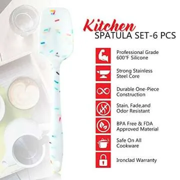Shebaking Silicone Spatula Set 6 Piece Heat Resistant Rubber Spatulas Set for Baking Cooking and Mixing Kitchen Utensils Seamless One Piece Spatula with Stainless Steel Core Nonstick Dishwasher Safe