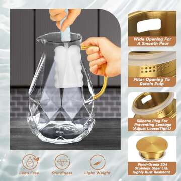 Yirilan Glass Pitcher, 2.8 Liter Water Pitcher with Lid, Beverage Serveware, Iced Tea Pitcher, Water Carafe Handle, Heat Resistant Borosilicate Jug