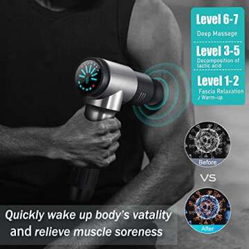 Massage Gun Deep Tissue, Handheld Percussion Muscle Massager Gun for Athletes Relaxation Therapy, Super Quiet Portable Shoulder Back Body Pain Relief Electric Massagers (Gray)