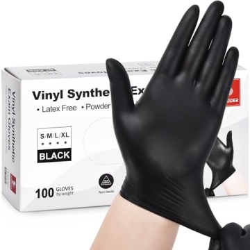 Schneider Black Vinyl Synthetic Exam Gloves, 4 Mil, Small, Disposable Gloves Latex-Free, Plastic for...
