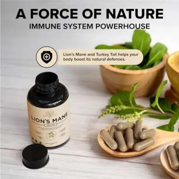 Lions Mane Supplement Capsules with Turkey Tail – Nootropic Brain Fog, Focus, Memory, Nerve Function, & Immune Support Supplement – Non-GMO 1200 Mg Lions Mane Mushroom Supplement, 120 Caps.