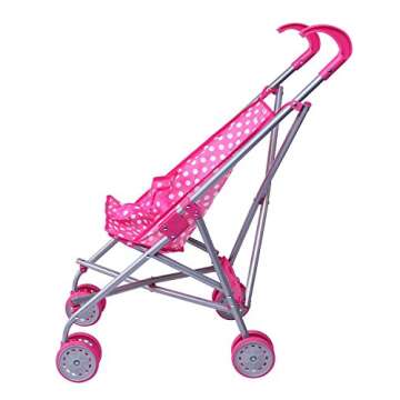 Precious Toys Baby Doll Stroller, Pink & White Polka Dots Baby Stroller for Dolls, Foldable Toy Baby...