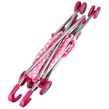 Precious Toys Baby Doll Stroller, Pink & White Polka Dots Baby Stroller for Dolls, Foldable Toy Baby Stroller, Toy Stroller for Baby Dolls, Doll Strollers for Girls 2 Years Old and Older, Toddlers