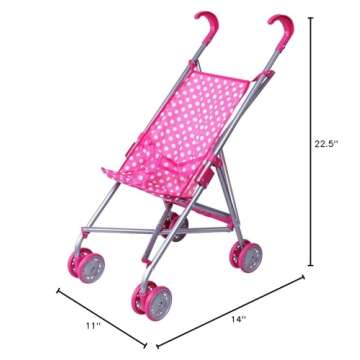 Precious Toys Baby Doll Stroller, Pink & White Polka Dots Baby Stroller for Dolls, Foldable Toy Baby Stroller, Toy Stroller for Baby Dolls, Doll Strollers for Girls 2 Years Old and Older, Toddlers