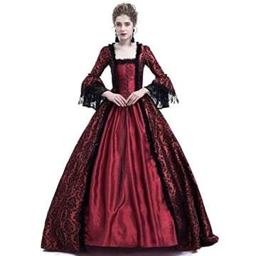 HFU Women's Renaissance Medieval Floor Lace Ball Gown Over Long Dresses Party Gothic Queen Masquerad...