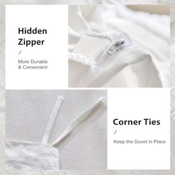 WARMDERN White Boho Duvet Cover Set Queen Size, Striped Textured Tufted Bedding Set, 3 Pcs Ultra Soft Washed Microfiber with Zipper Closure (Queen, White)