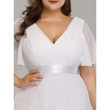 Ever-Pretty Women's V-Neck Chiffon Short Sleeves Empire Waist Plus Size Formal Dresses Mother of The Bride Dresses White 18