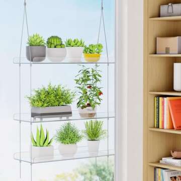 Lifewit 3-Tier Window Plant Shelves | Adjustable Acrylic Floating Shelf for Plant Display