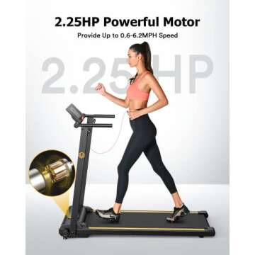 UREVO Folding Treadmill, 2.25HP Treadmills for Home with 12 HIIT Modes, Compact Mini Treadmill for Home Office, Space Saving Small Treadmill with Large Running Area, LCD Display, Easy to Fold