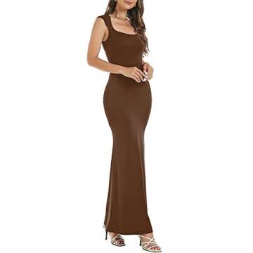 Sexy Summer Dresses for Women 2024 Brown Bodycon Maxi Cap Sleeve Tight Lounge Fitted Birthday Fishtail Evening Party Long Dress L