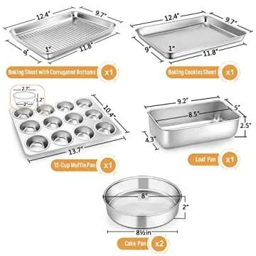 E-far 6-Piece Baking Pans set, Stainless Steel Bakeware Set for Oven, Include 8-Inch Cake Pan/Rectan...