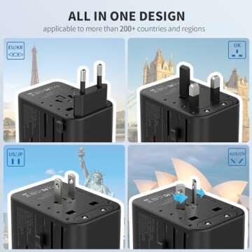 EPICKA Universal Travel Adapter, GaN International Plug Adapter with 3 USB-C 70W PD Fast Charging & ...
