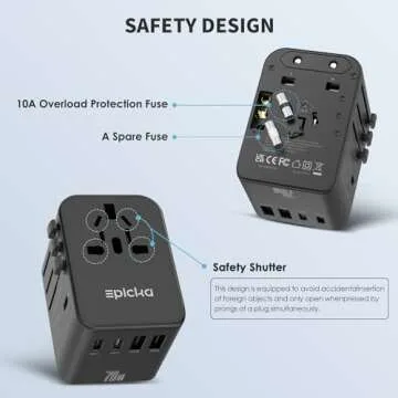 EPICKA Universal Travel Adapter, GaN International Plug Adapter with 3 USB-C 70W PD Fast Charging & 2 USB-A Adaptor All-in-one Wall Charger for USA EU UK AUS (TA-105 Pro, Black)