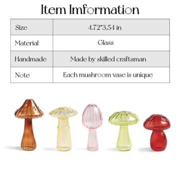 Hafhef Decorative Mushroom Vase Set, Delicate Flower Vases, Cottagecore Room Decor, Unique Glass Bud Vases for Home/Kitchen/Office Decorations