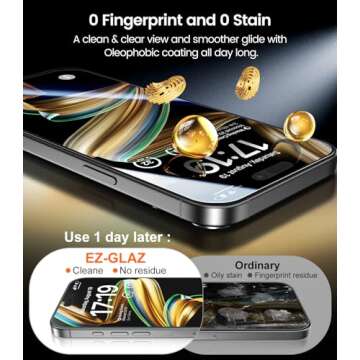 EZ-GLAZ-4 Pack for iPhone 16 Pro Privacy Screen Protector[6.1"] 9H+ Hardness 12FT Military Grade Shatterproof Long Durable Tempered Glass Film with Flawless Fit Box,Scratch Resistant