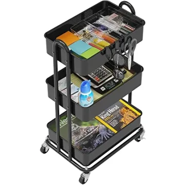 Versatile Simple Houseware 3-Tier Metal Rolling Cart