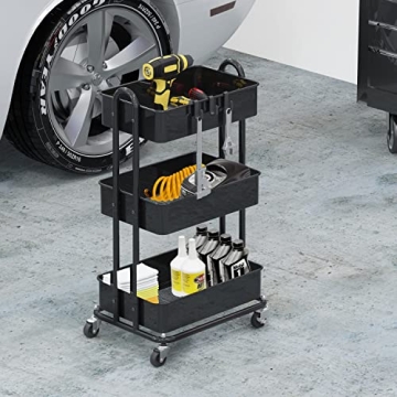 Versatile Simple Houseware 3-Tier Metal Rolling Cart