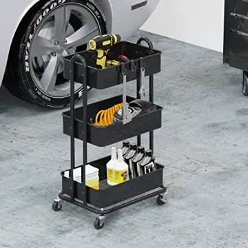 Versatile Simple Houseware 3-Tier Metal Rolling Cart