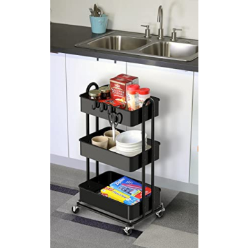 Versatile Simple Houseware 3-Tier Metal Rolling Cart