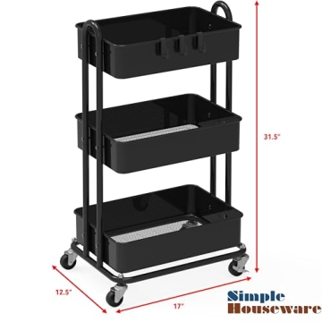 Versatile Simple Houseware 3-Tier Metal Rolling Cart