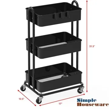 Versatile Simple Houseware 3-Tier Metal Rolling Cart