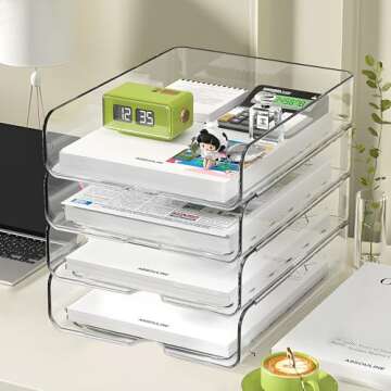 OUTIOE 4-Tier Paper Organizer for Desk, Stackable Desk Organizer Paper Tray, Desk Accessories & Work...