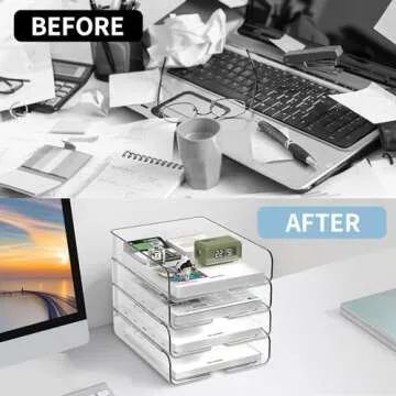 OUTIOE 4-Tier Paper Organizer for Desk, Stackable Desk Organizer Paper Tray, Desk Accessories & Workspace Organizers, Ideal for Office Supplies, Paper Storage (Clear, 4-Tier)